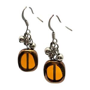 Small Brown Glass Earrings Bronze Color Accent Dangle Clustered Silver Beads